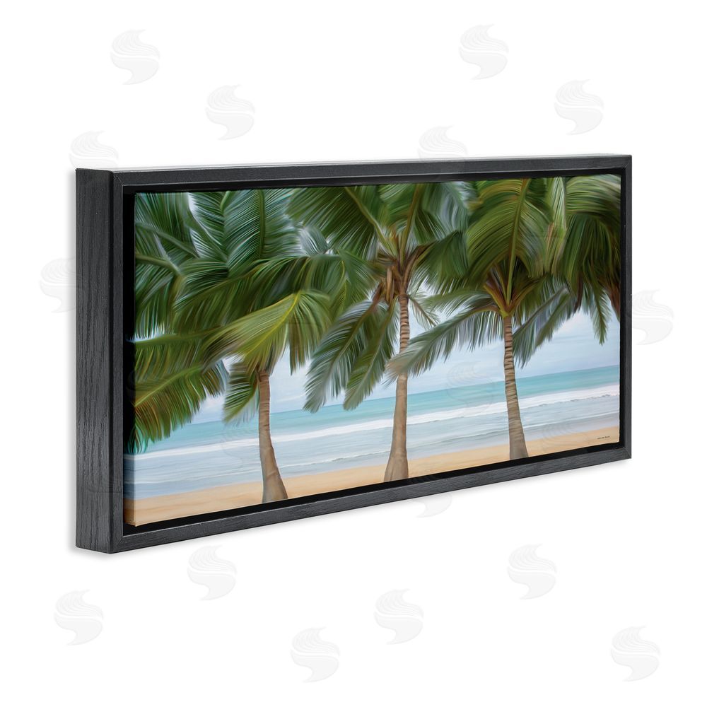 Seven Trees Design Sandy Solitude Palm Trees Black Floating Frame Canvas Wall Art Print