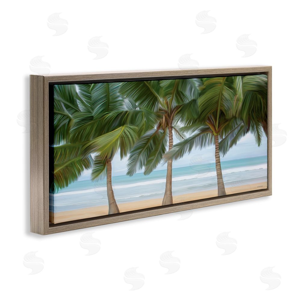 Seven Trees Design Sandy Solitude Palm Trees Brown Floating Frame Canvas Wall Art Print