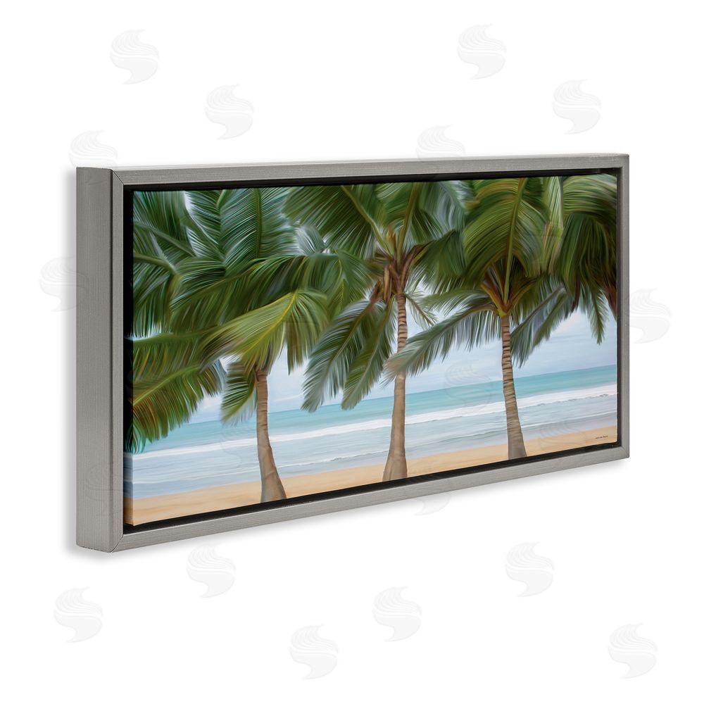 Seven Trees Design Sandy Solitude Palm Trees Gray Floating Frame Canvas Wall Art Print
