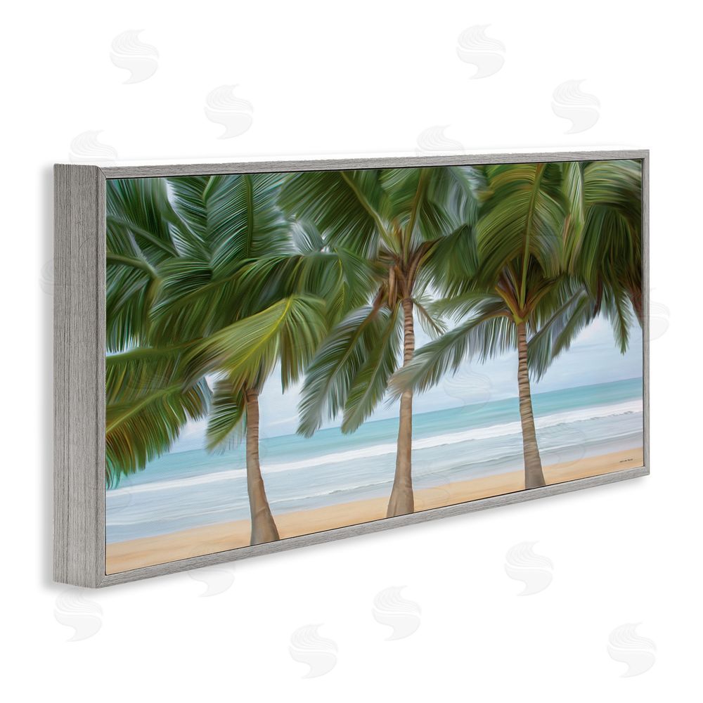 Seven Trees Design Sandy Solitude Palm Trees Gray Framed Giclee Wall Art Print
