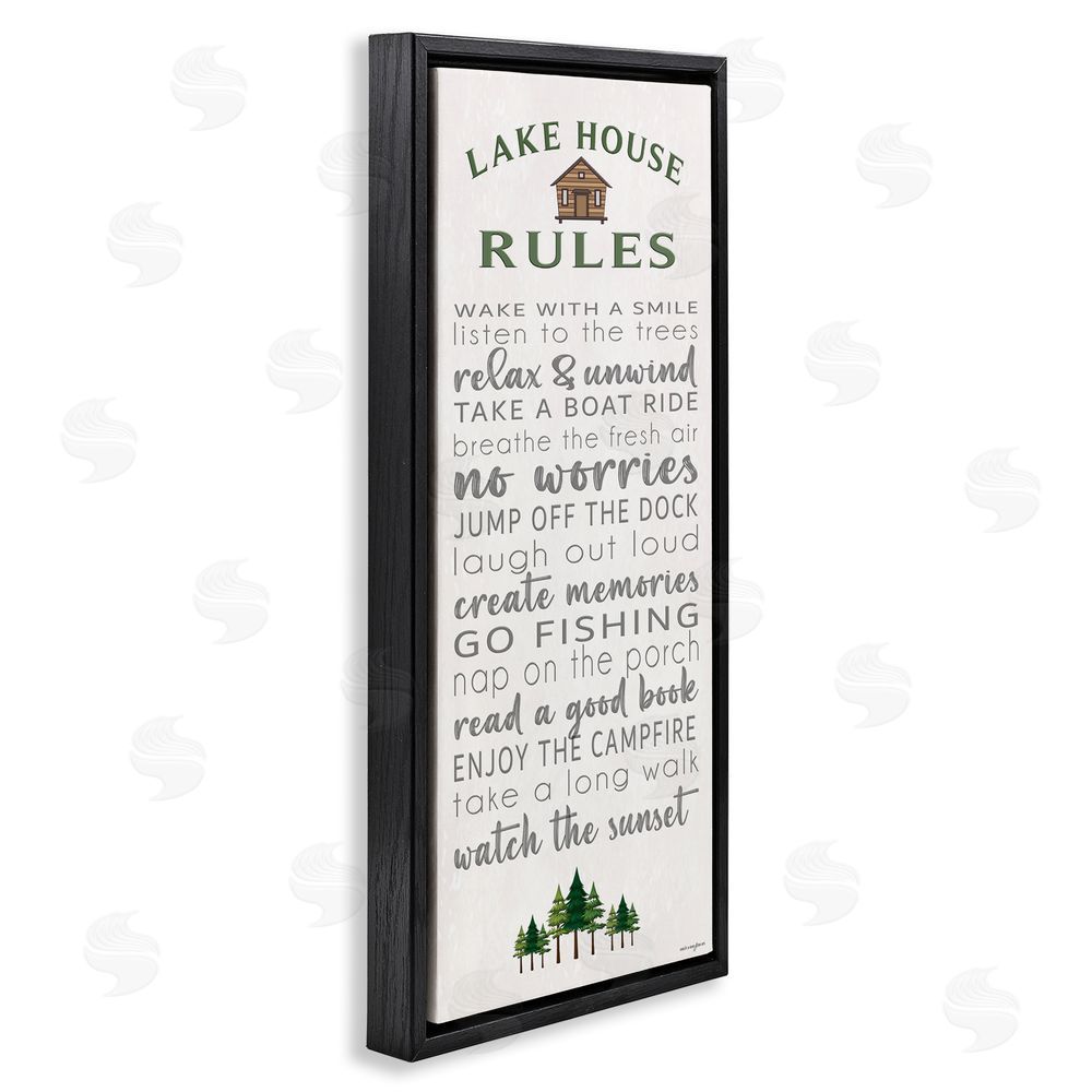 Seven Trees Design Fun Lake House Rules Black Floating Frame Canvas Wall Art Print