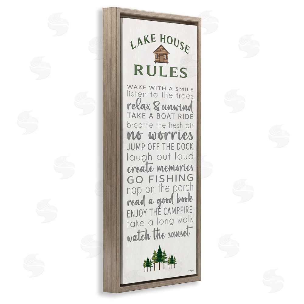 Seven Trees Design Fun Lake House Rules Brown Floating Frame Canvas Wall Art Print