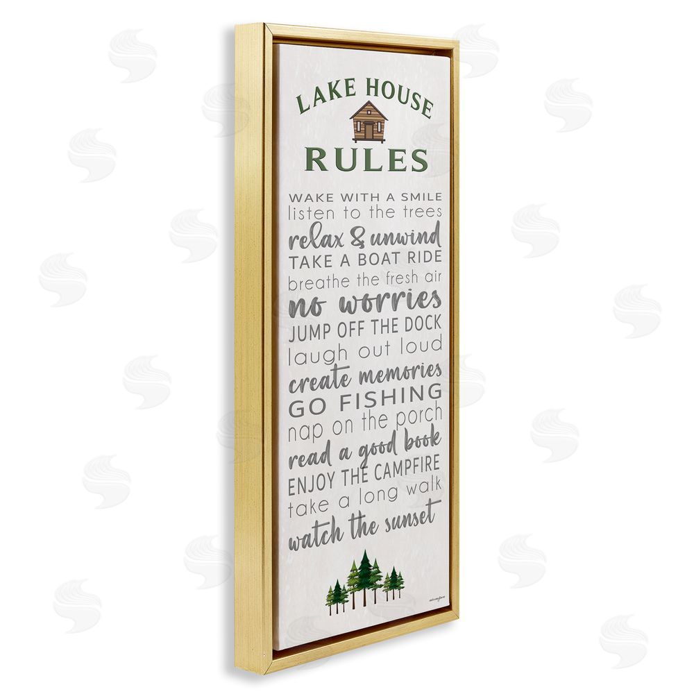 Seven Trees Design Fun Lake House Rules Gold Floating Frame Canvas Wall Art Print