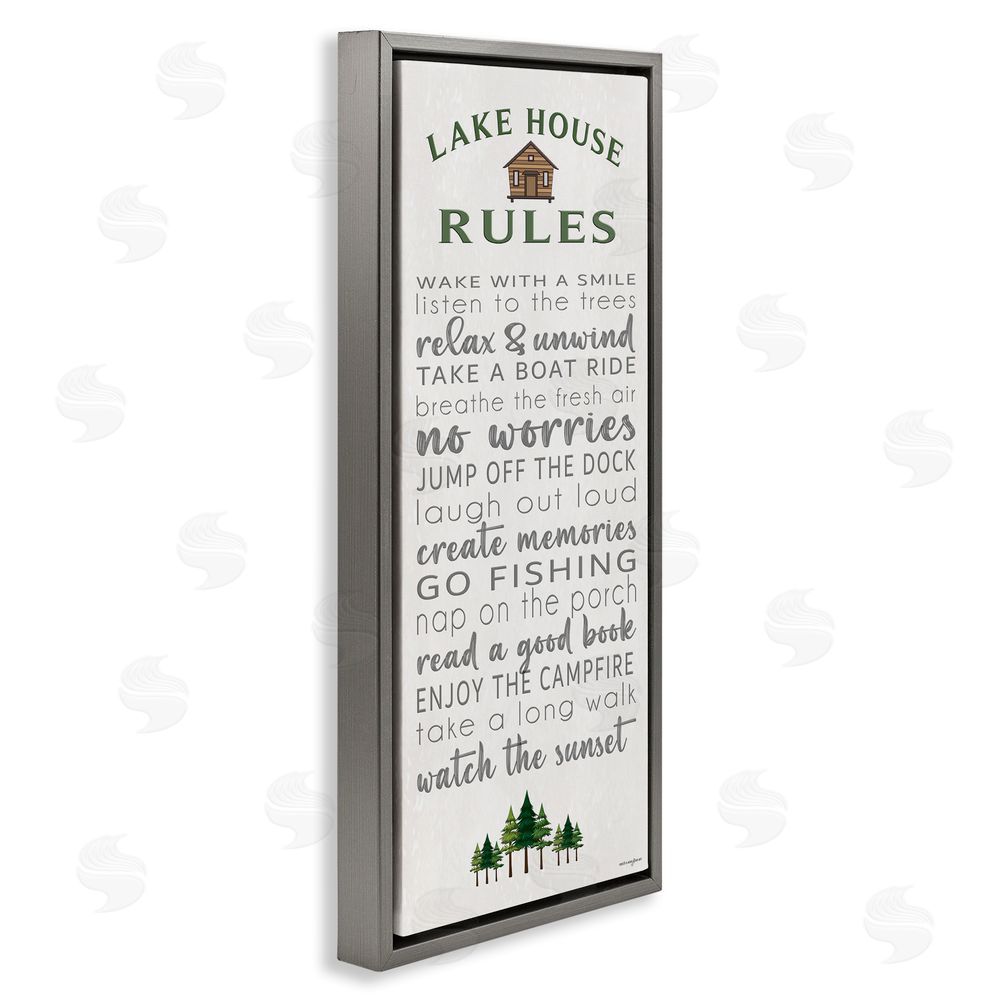 Seven Trees Design Fun Lake House Rules Gray Floating Frame Canvas Wall Art Print