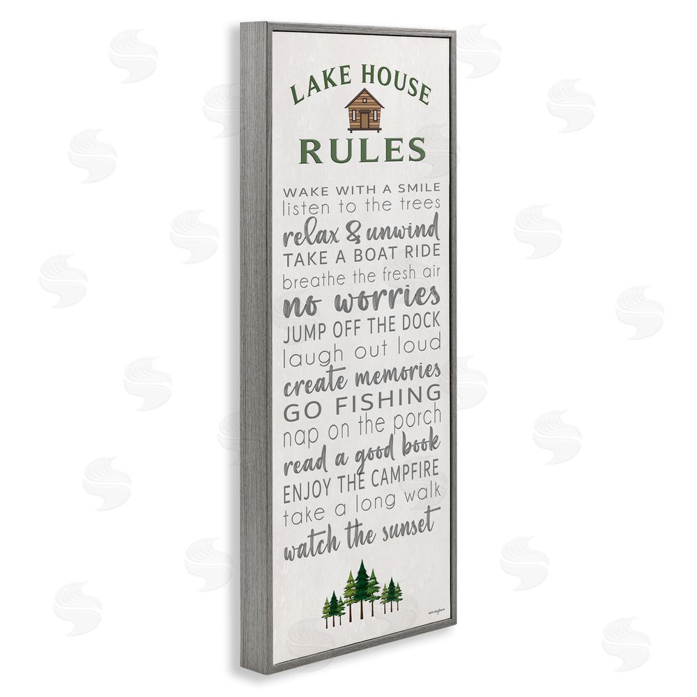 Seven Trees Design Fun Lake House Rules Gray Framed Giclee Wall Art Print