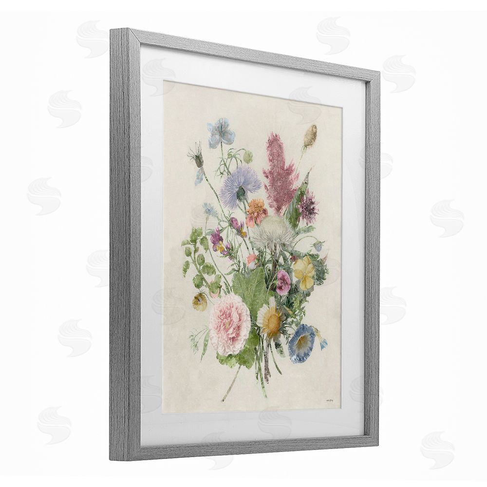 Amber Sterling Botanical Gathering Cluster Gray Framed Print Under Glass Wall Art