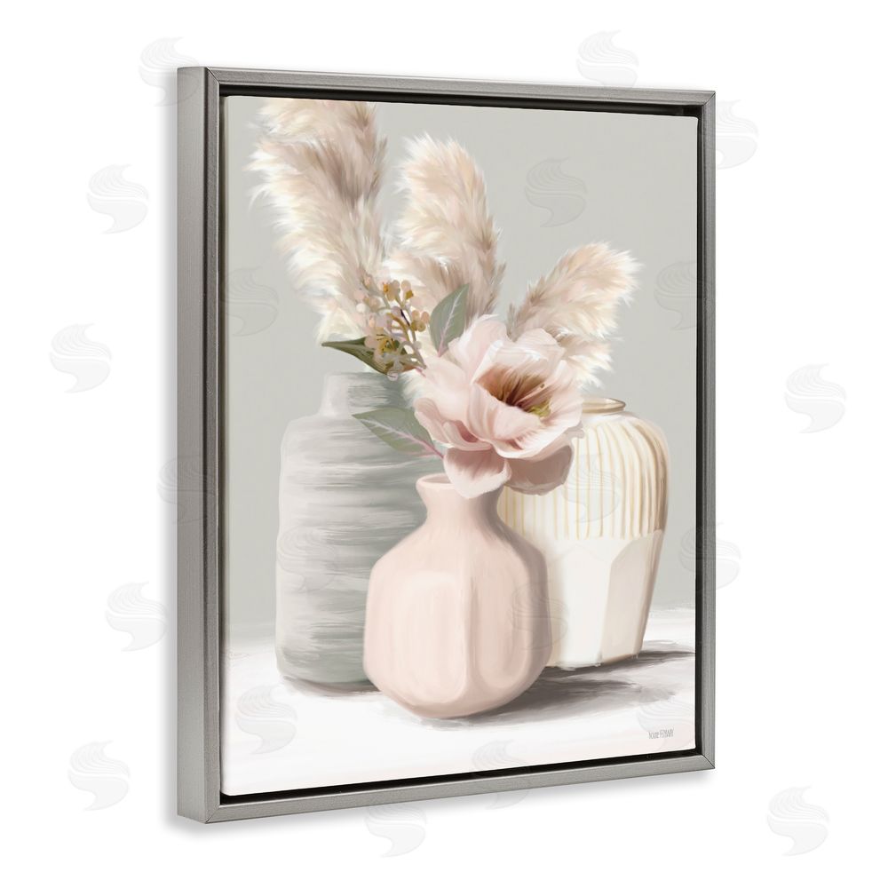 House Fenway Boho Bliss Bouquets Gray Floating Frame Canvas Wall Art Print