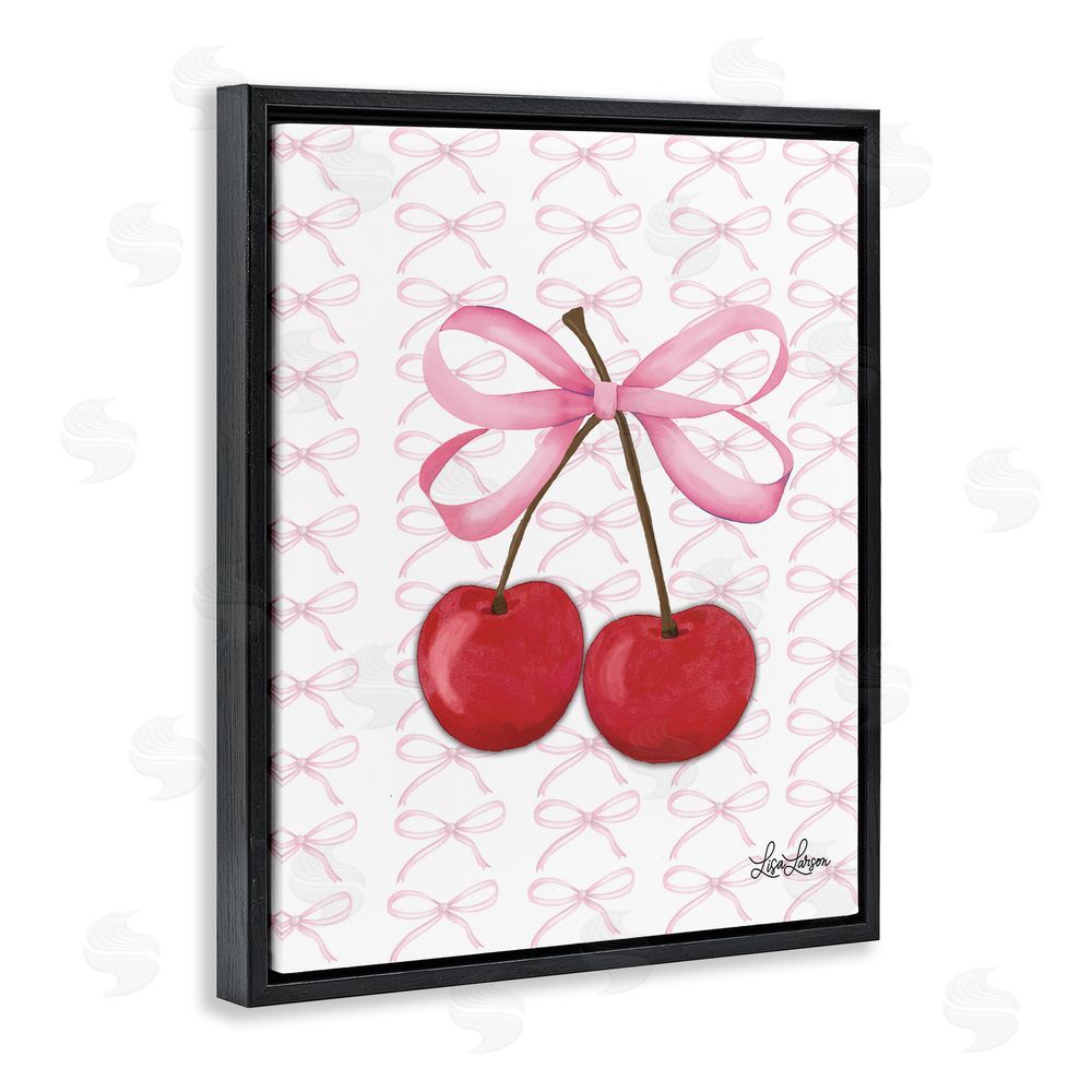Lisa Larson Pink Coquette Cherries Black Floating Frame Canvas Wall Art Print