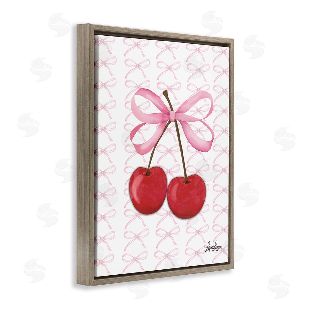 Lisa Larson Pink Coquette Cherries Brown Floating Frame Canvas Wall Art Print