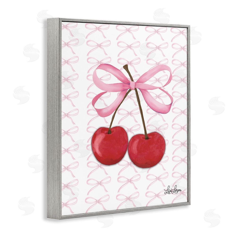 Lisa Larson Pink Coquette Cherries Gray Framed Giclee Wall Art Print