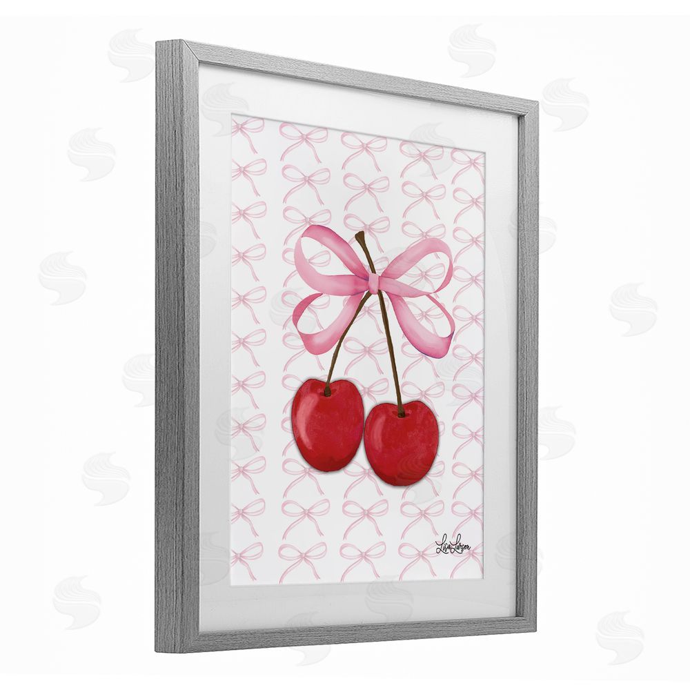 Lisa Larson Pink Coquette Cherries Gray Framed Print Under Glass Wall Art