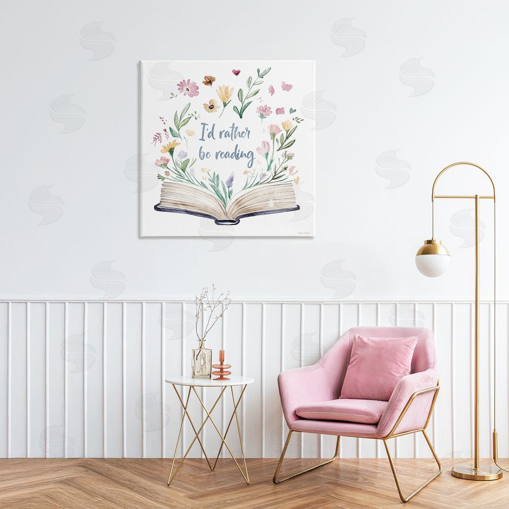 Svetlana Aleynikova I'd Rather Be Reading with Blooms Stretched Canvas Wall Art in Room