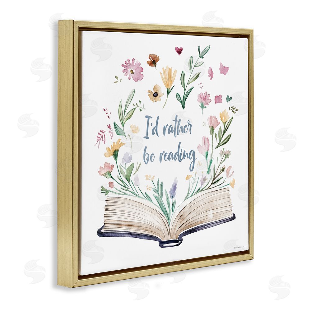 Svetlana Aleynikova I'd Rather Be Reading with Blooms Gold Floating Frame Canvas Wall Art Print