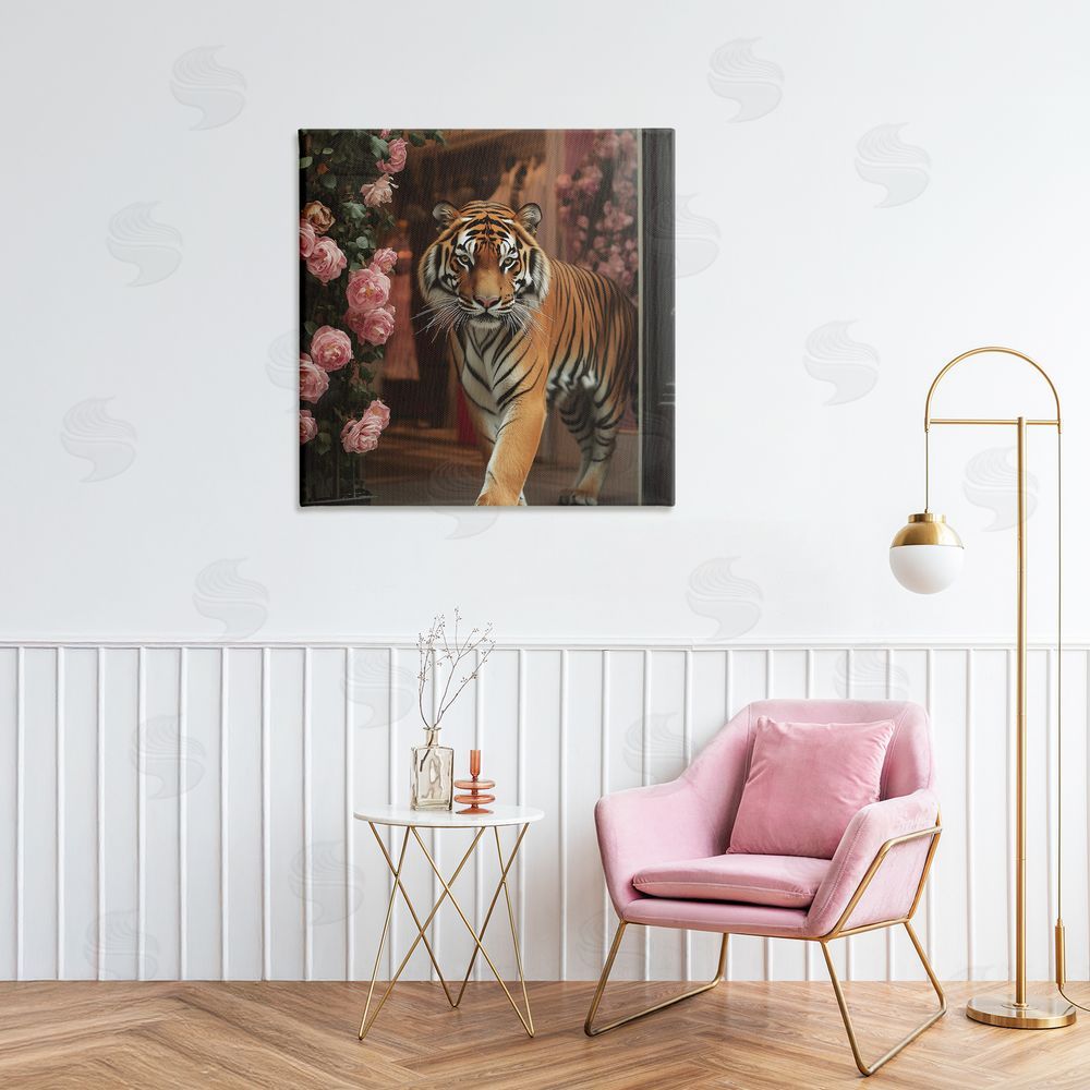 Heidi Kuntz Bengal Tiger Among Roses Stretched Canvas Wall Art in Room