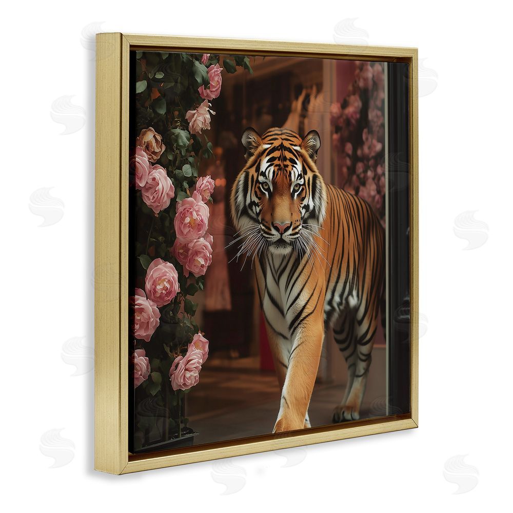 Heidi Kuntz Bengal Tiger Among Roses Gold Floating Frame Canvas Wall Art Print
