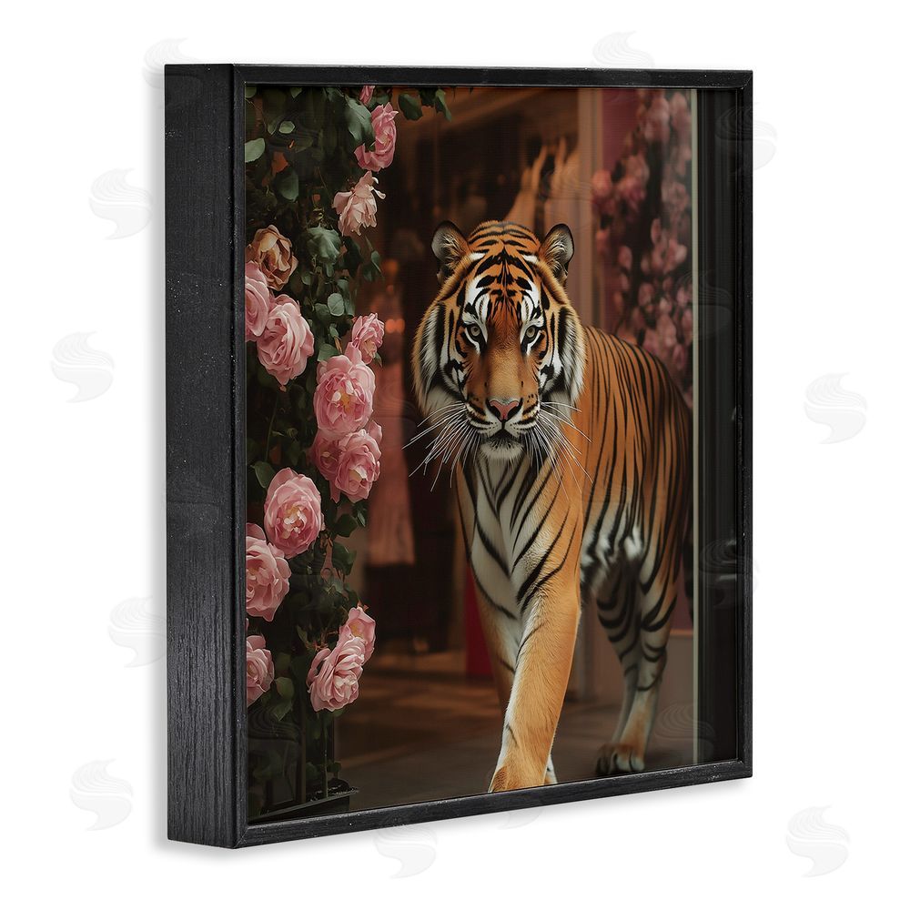 Heidi Kuntz Bengal Tiger Among Roses Black Framed Giclee Wall Art Print