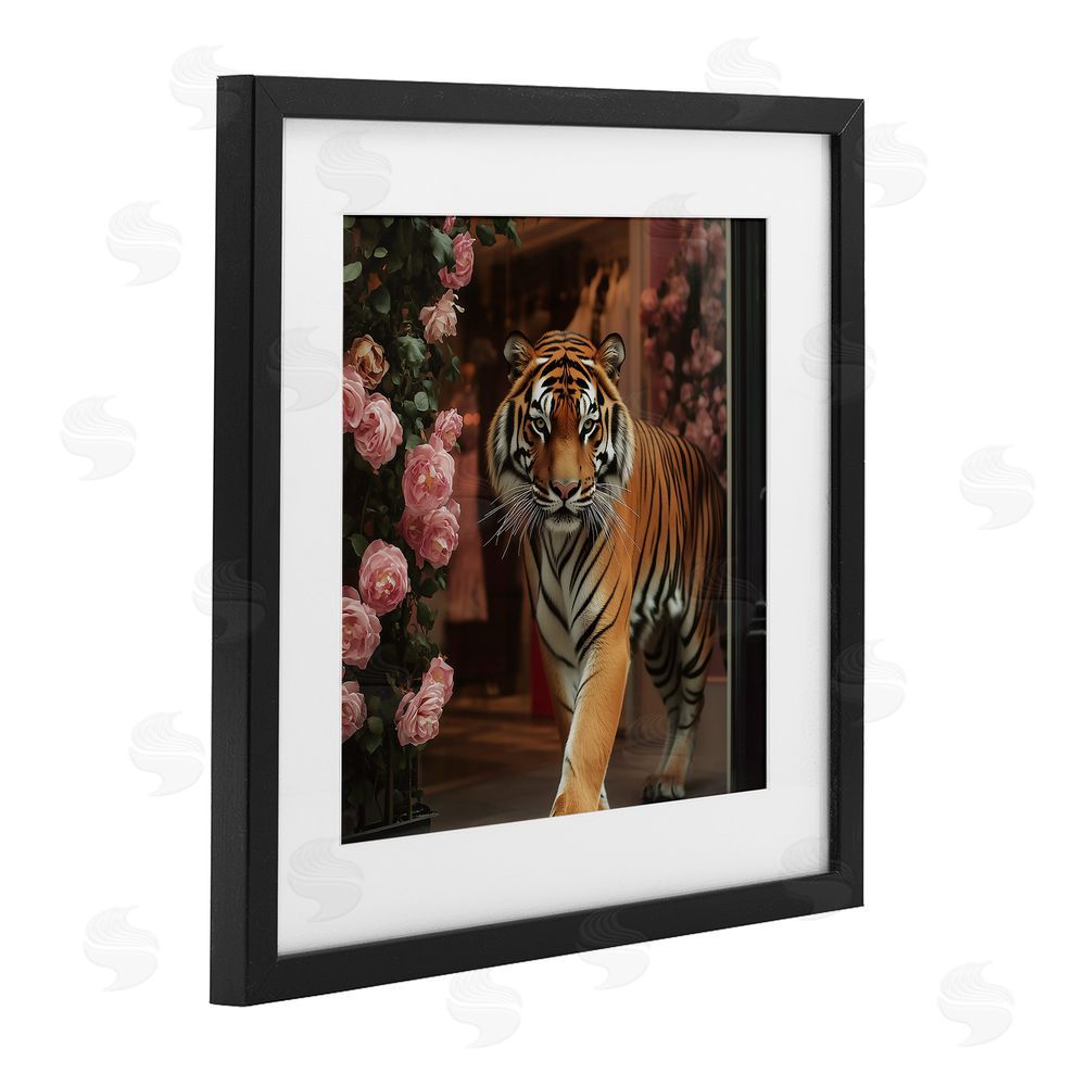 Heidi Kuntz Bengal Tiger Among Roses Black Framed Print Under Glass Wall Art