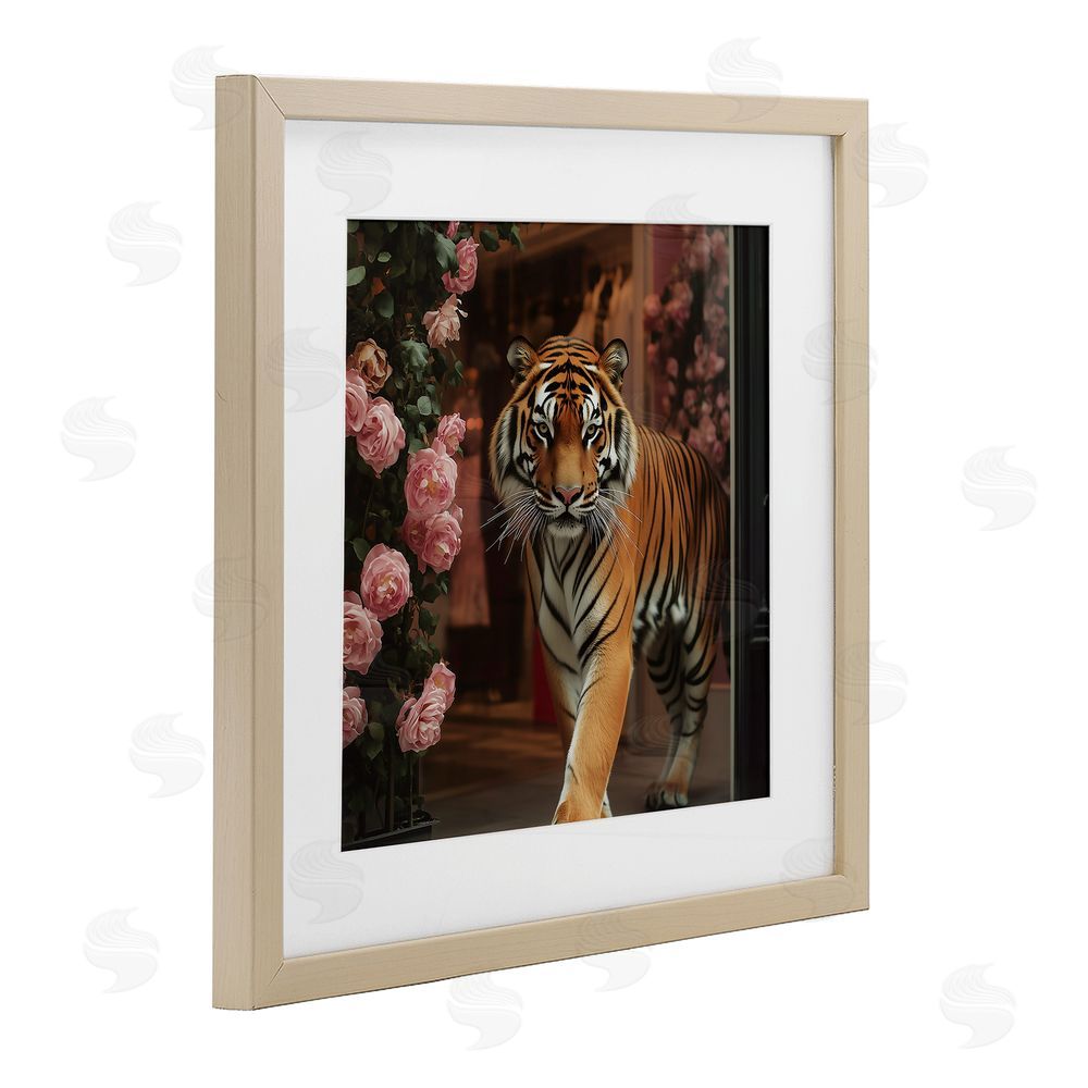 Heidi Kuntz Bengal Tiger Among Roses Brown Framed Print Under Glass Wall Art
