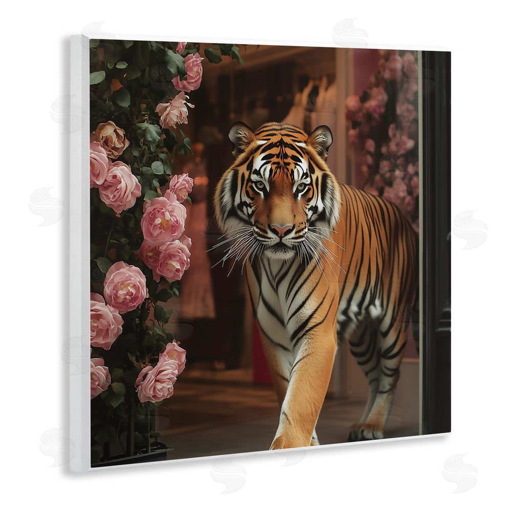 Heidi Kuntz Bengal Tiger Among Roses Wooden Wall Plaque Art Print