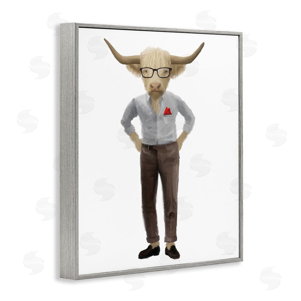 Kamdon Kreations Dapper Highland Hipster Bull Gray Framed Giclee Wall Art Print
