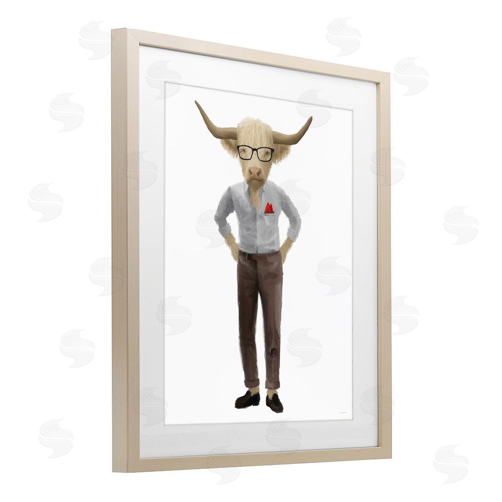 Kamdon Kreations Dapper Highland Hipster Bull Brown Framed Print Under Glass Wall Art