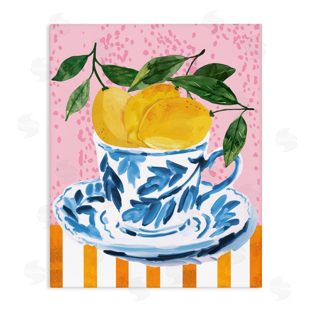 Nicole DeCamp Citrus Lemons Teacup Stretched Canvas Wall Art Print