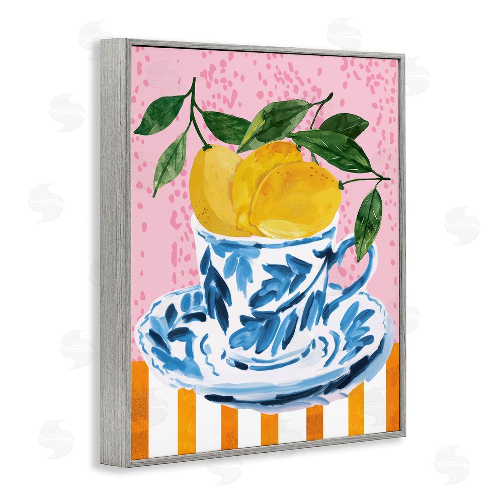 Nicole DeCamp Citrus Lemons Teacup Gray Framed Giclee Wall Art Print