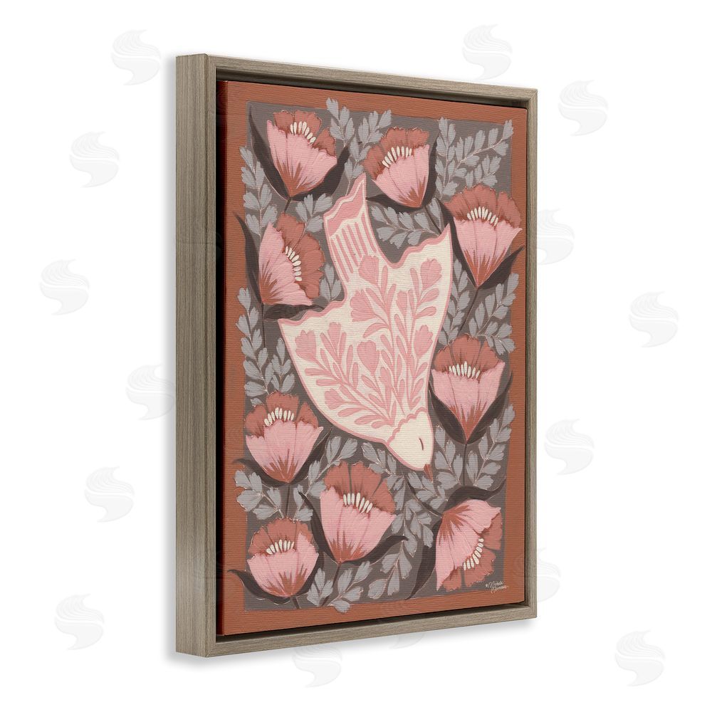 Michele Norman Floral Flight Pink Dove Brown Floating Frame Canvas Wall Art Print