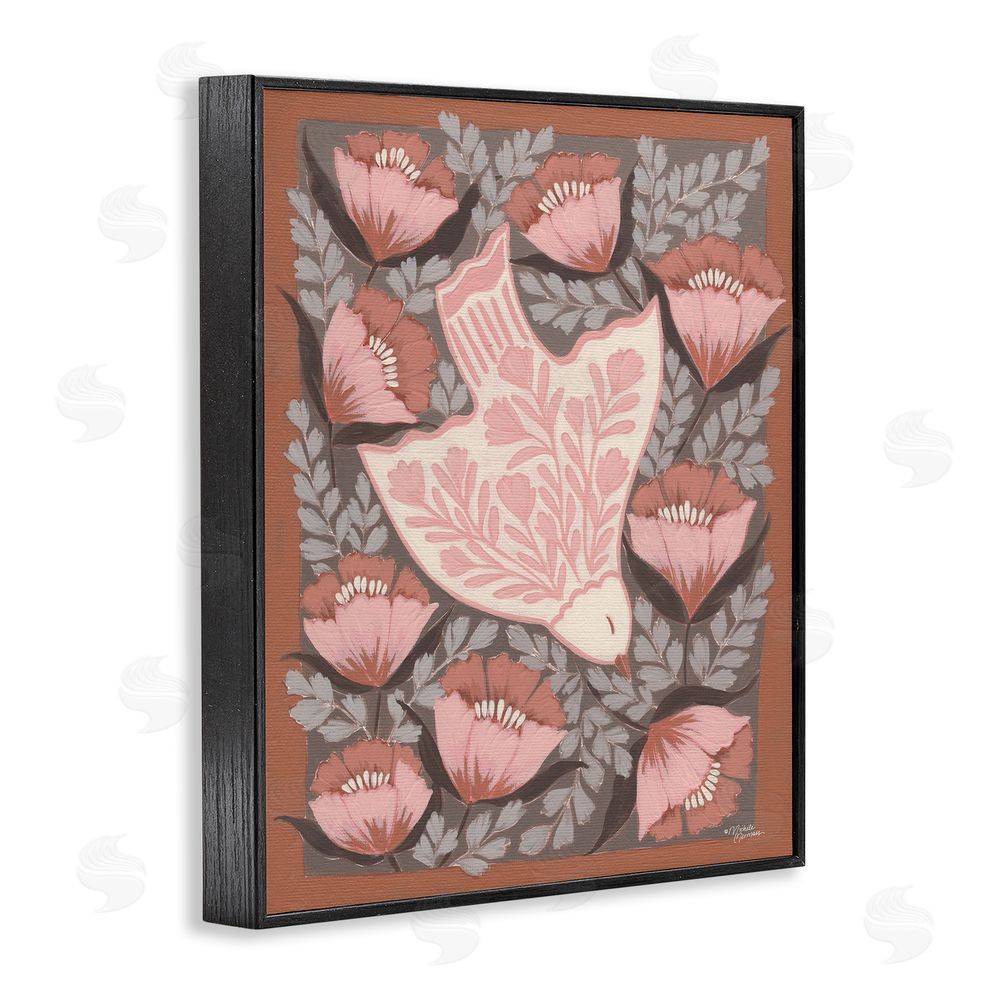 Michele Norman Floral Flight Pink Dove Black Framed Giclee Wall Art Print