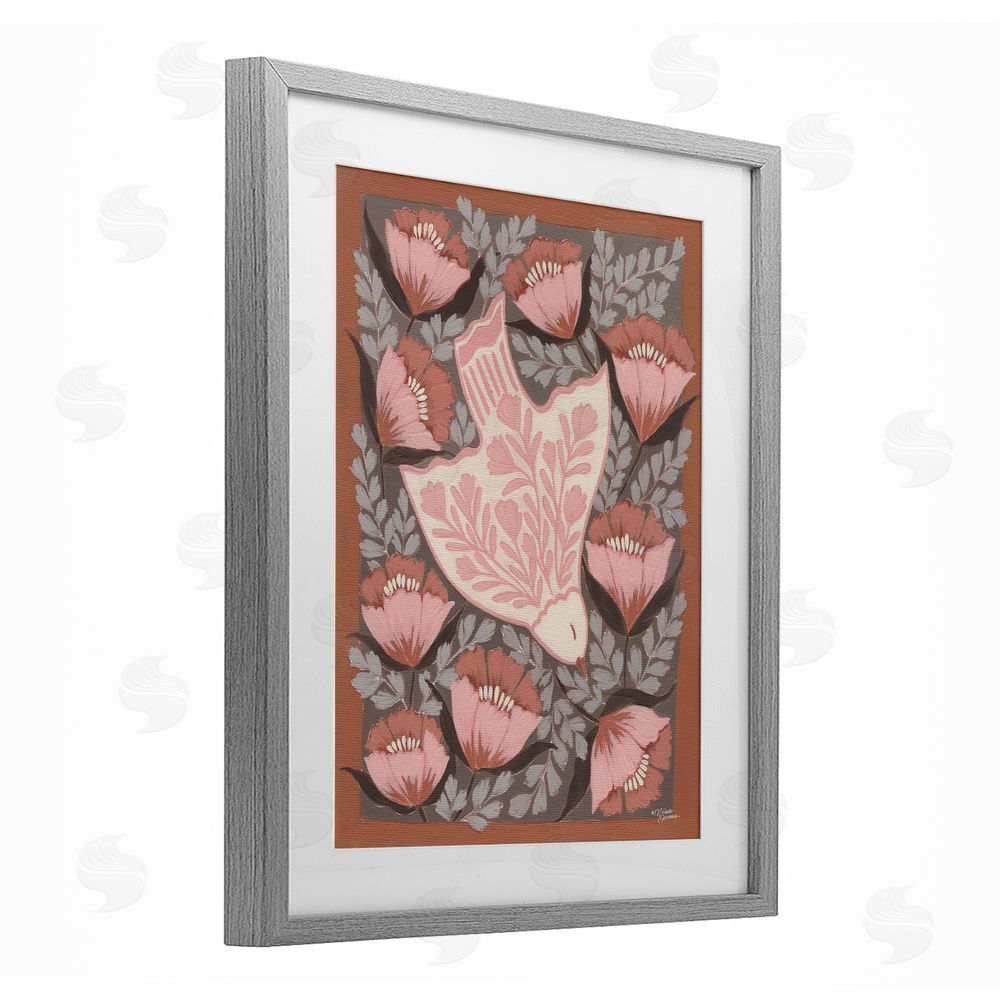 Michele Norman Floral Flight Pink Dove Gray Framed Print Under Glass Wall Art