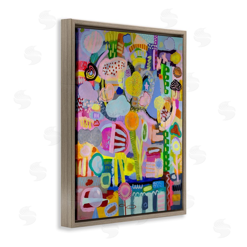 Mary Robertson Big Happy Whimsical Collage Brown Floating Frame Canvas Wall Art Print
