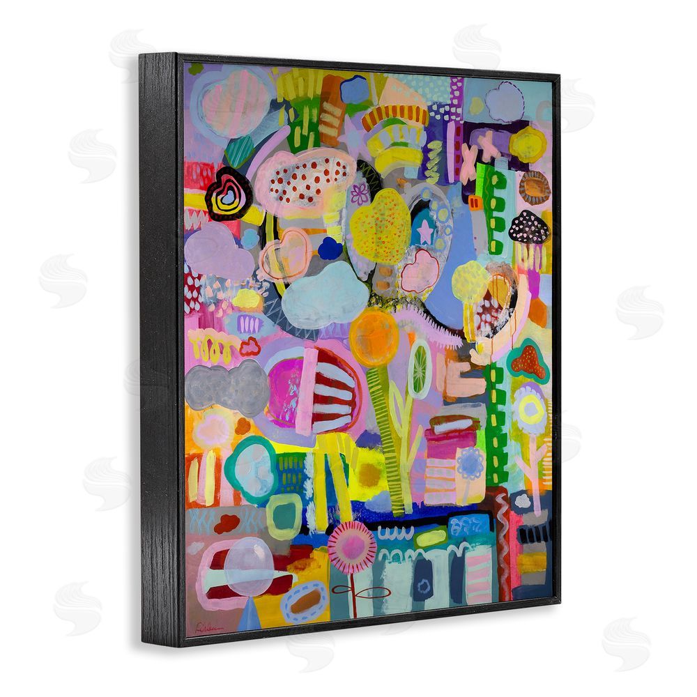 Mary Robertson Big Happy Whimsical Collage Black Framed Giclee Wall Art Print