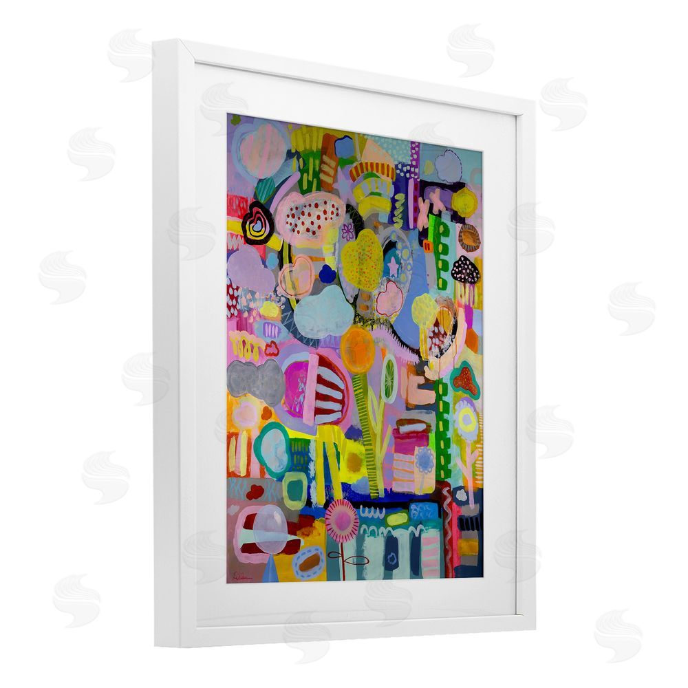 Mary Robertson Big Happy Whimsical Collage White Framed Print Under Glass Wall Art