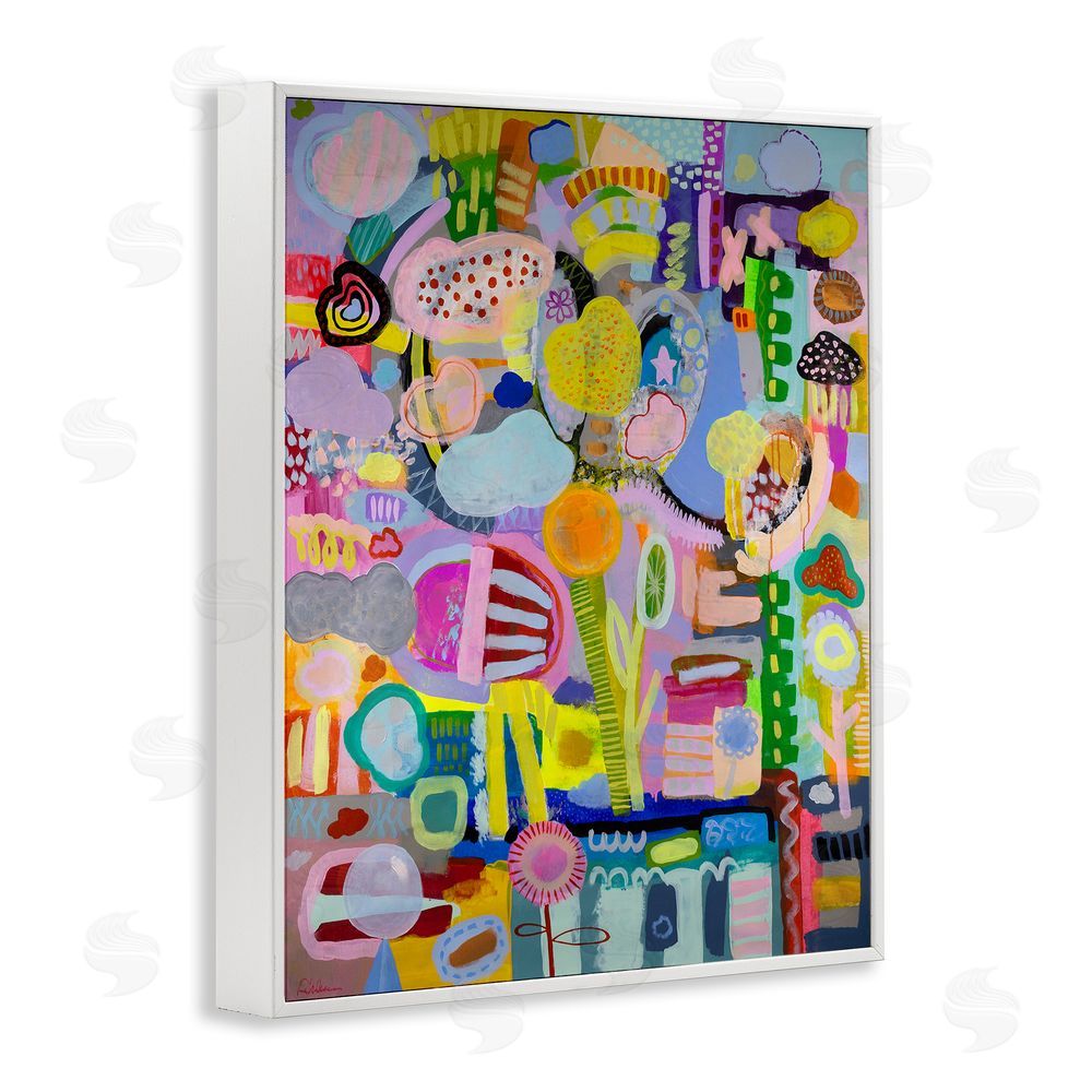 Mary Robertson Big Happy Whimsical Collage White Framed Giclee Wall Art Print