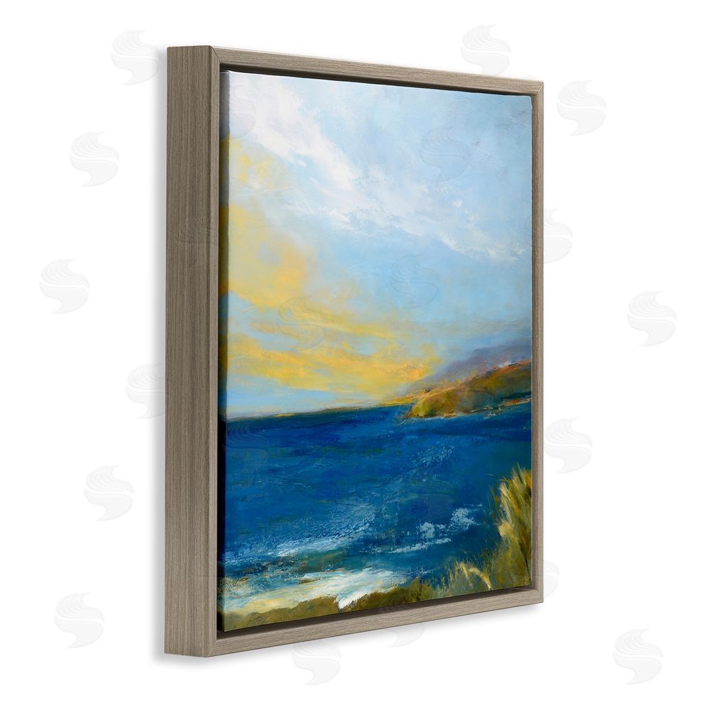 Patrick Dennis Vibrant Ocean Light at Dusk Brown Floating Frame Canvas Wall Art Print
