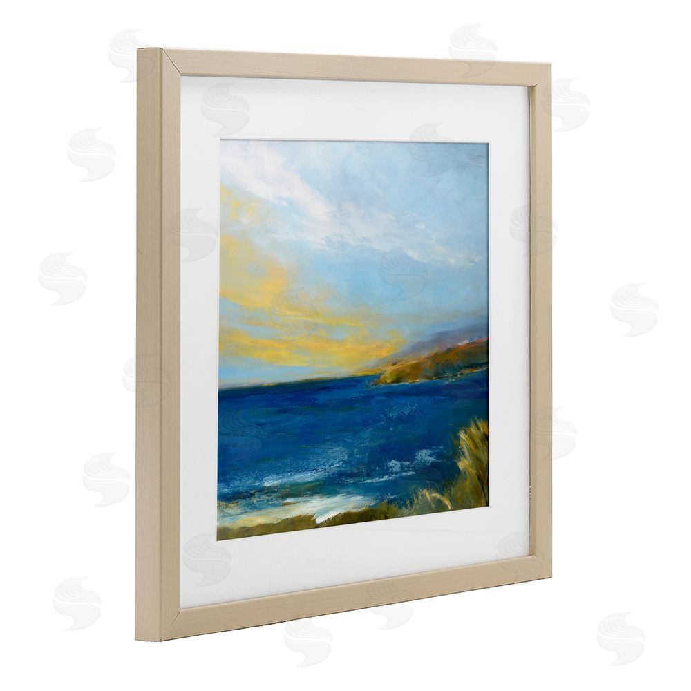 Patrick Dennis Vibrant Ocean Light at Dusk Brown Framed Print Under Glass Wall Art