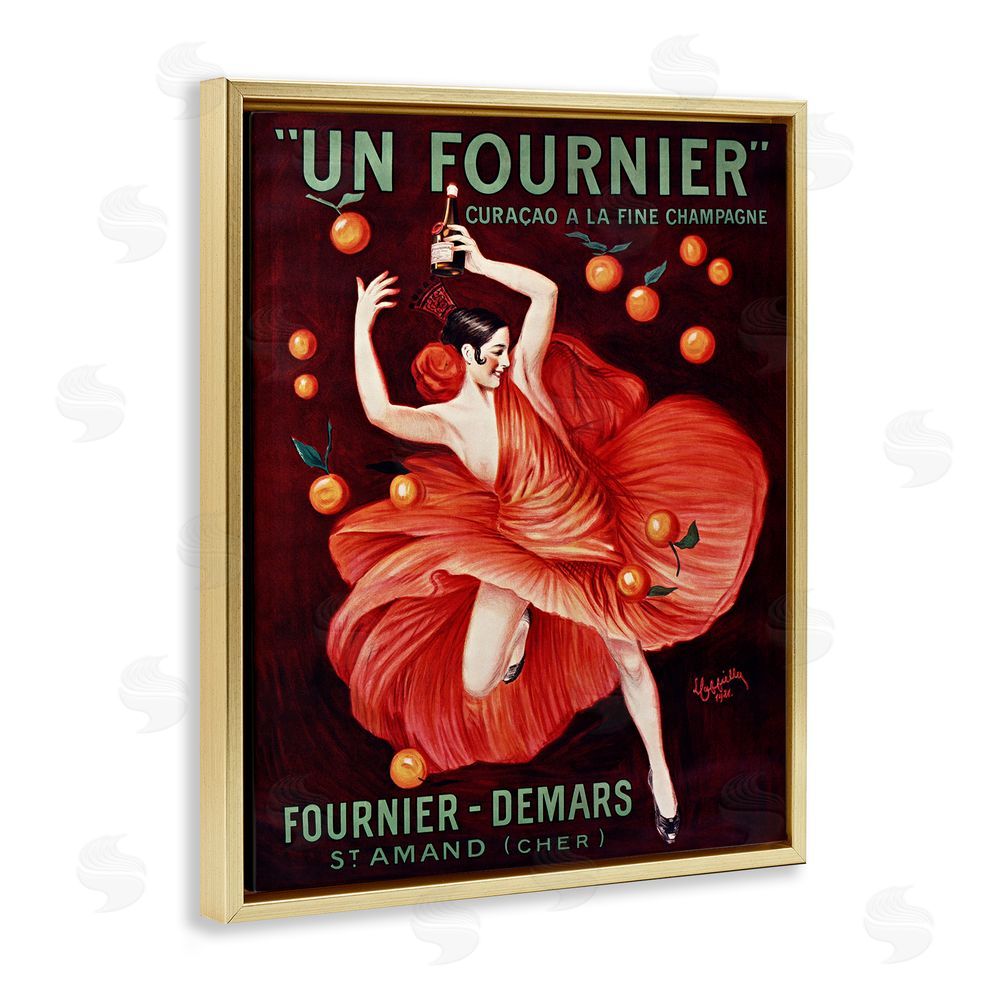 Leonetto Cappiello Vintage Champagne Dancer in Red Gold Floating Frame Canvas Wall Art Print