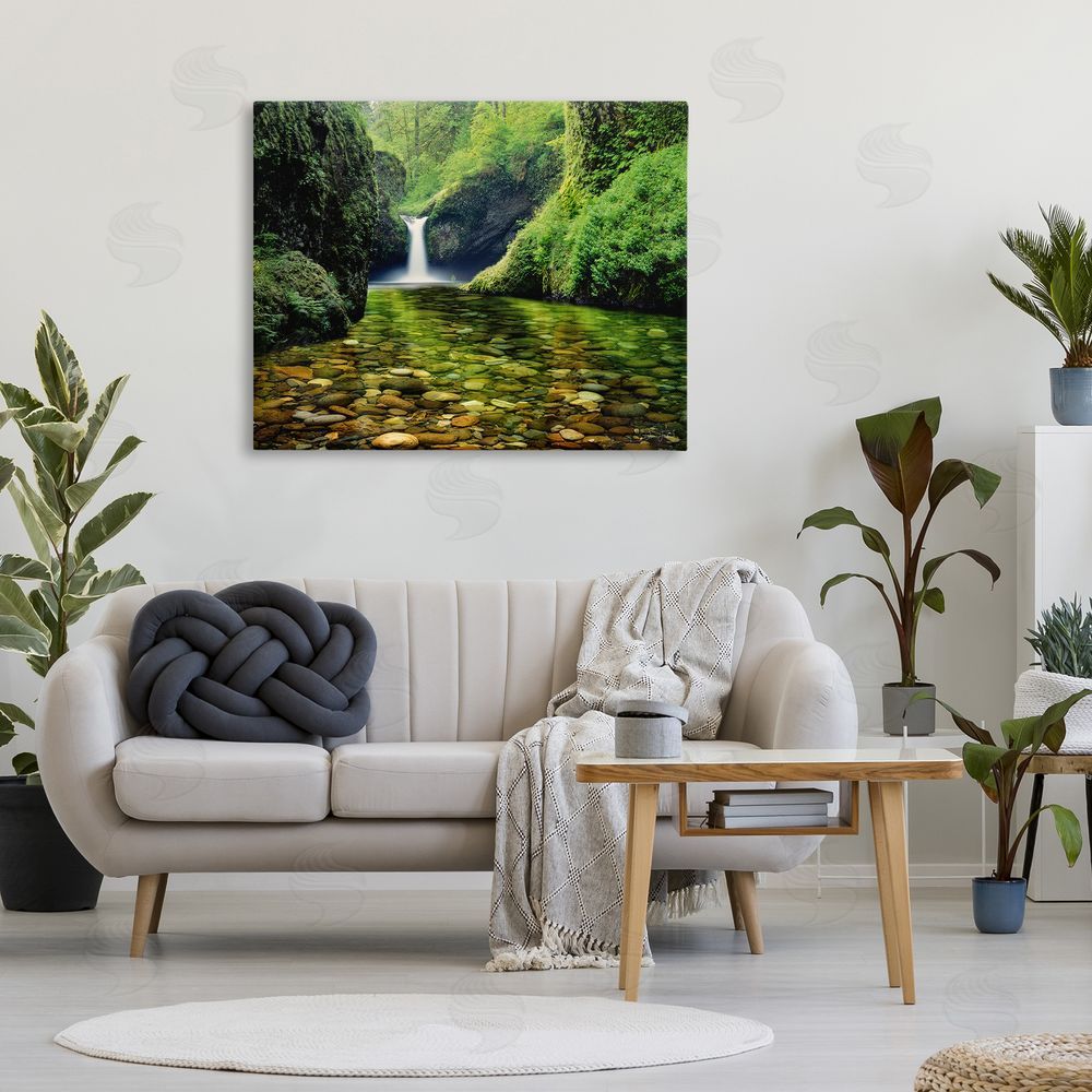 Dennis Frates Punchbowl Falls in Emerald Forest Stretched Canvas Wall Art in Room
