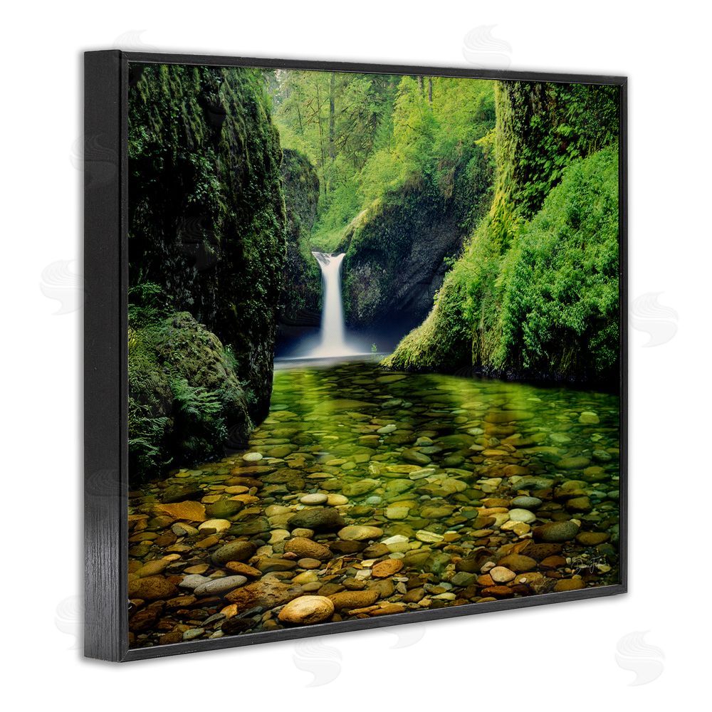 Dennis Frates Punchbowl Falls in Emerald Forest Black Framed Giclee Wall Art Print