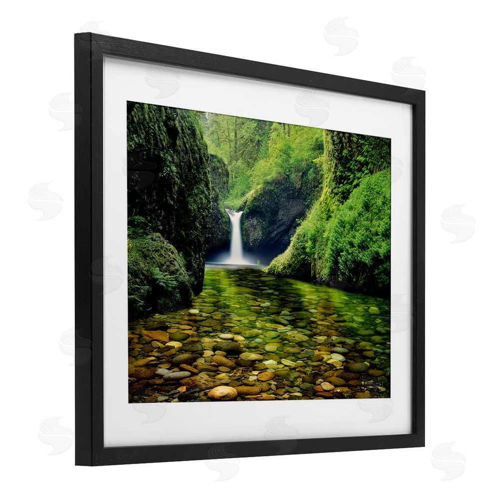 Dennis Frates Punchbowl Falls in Emerald Forest Black Framed Print Under Glass Wall Art
