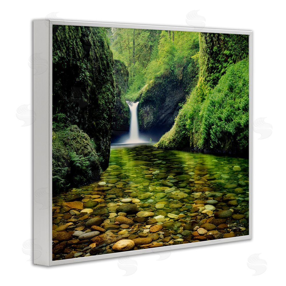 Dennis Frates Punchbowl Falls in Emerald Forest White Framed Giclee Wall Art Print