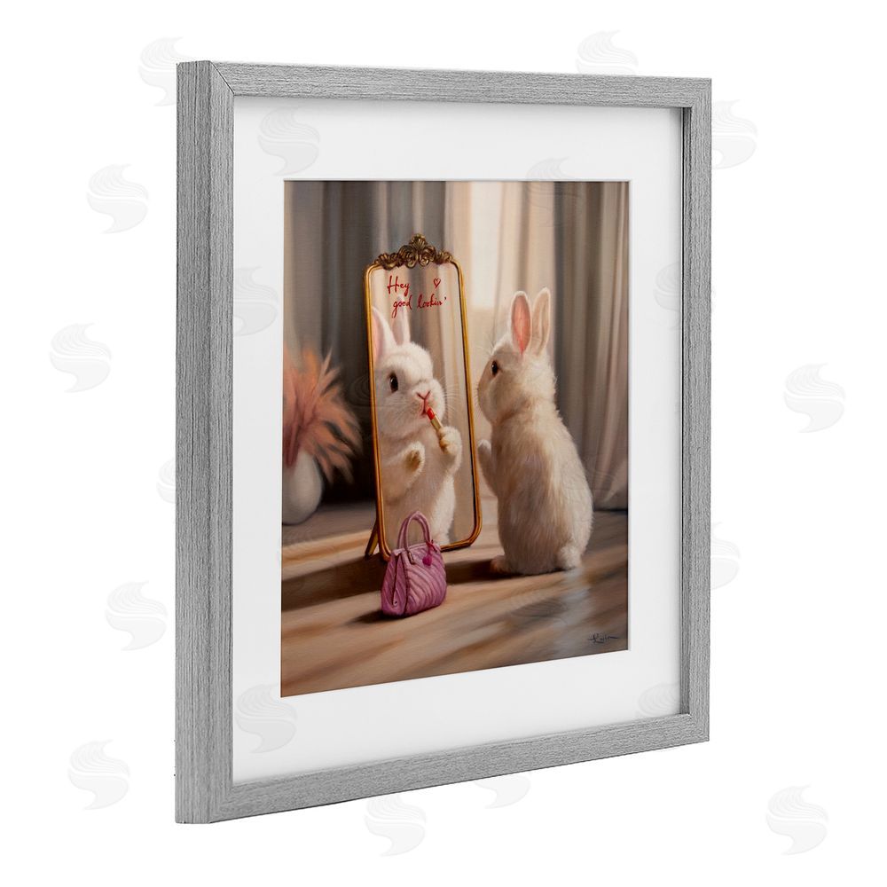 Lucia Heffernan Final Touch Makeup Bunny Gray Framed Print Under Glass with Mat Wall Art