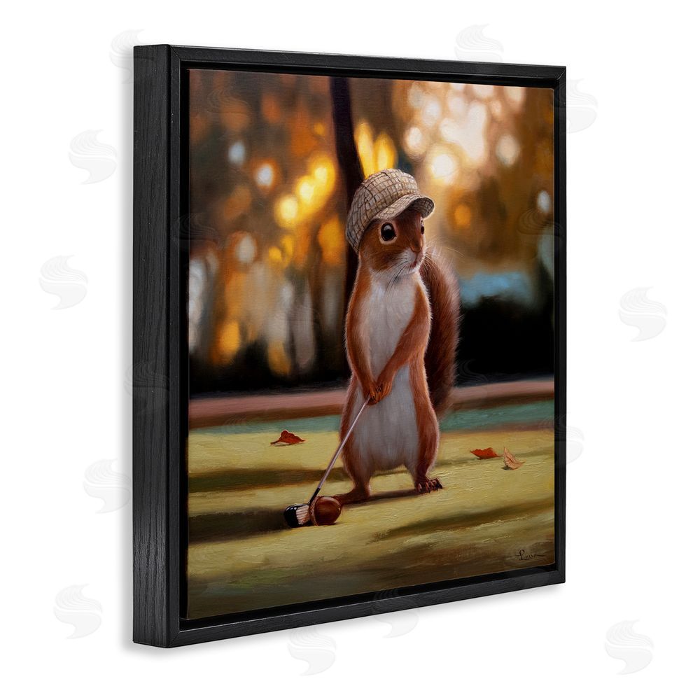 Lucia Heffernan Golf Nut Squirrel Black Floating Frame Canvas Wall Art Print