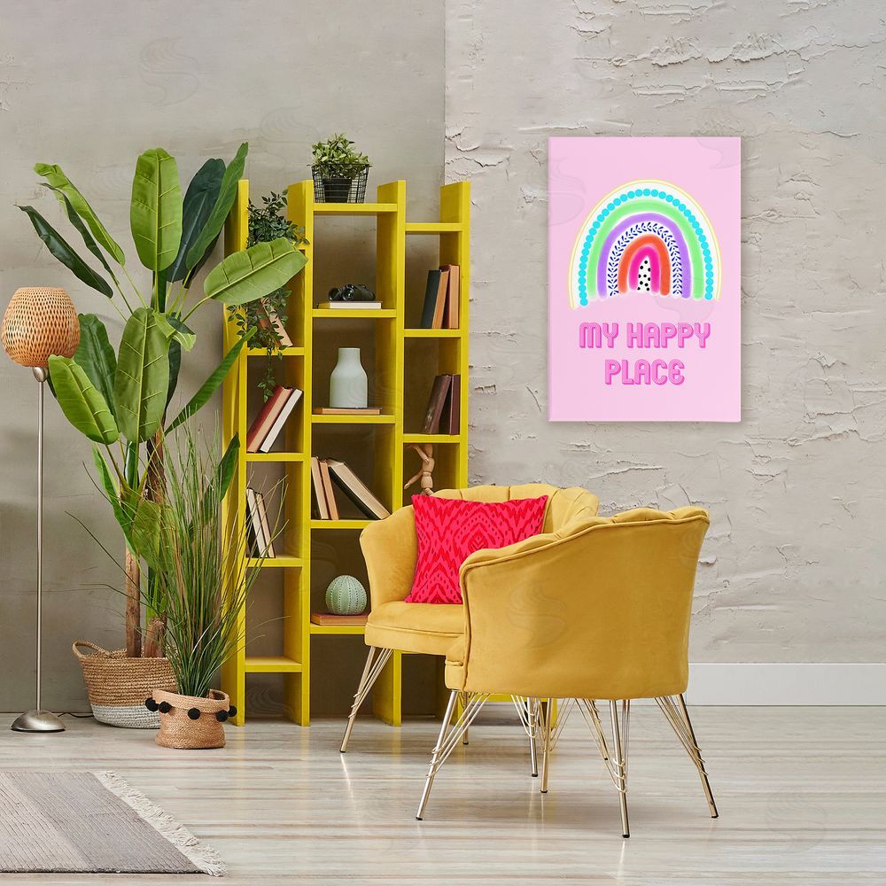 Pooja Dave Happy Place Dotted Rainbow Stretched Canvas Wall Art in Room
