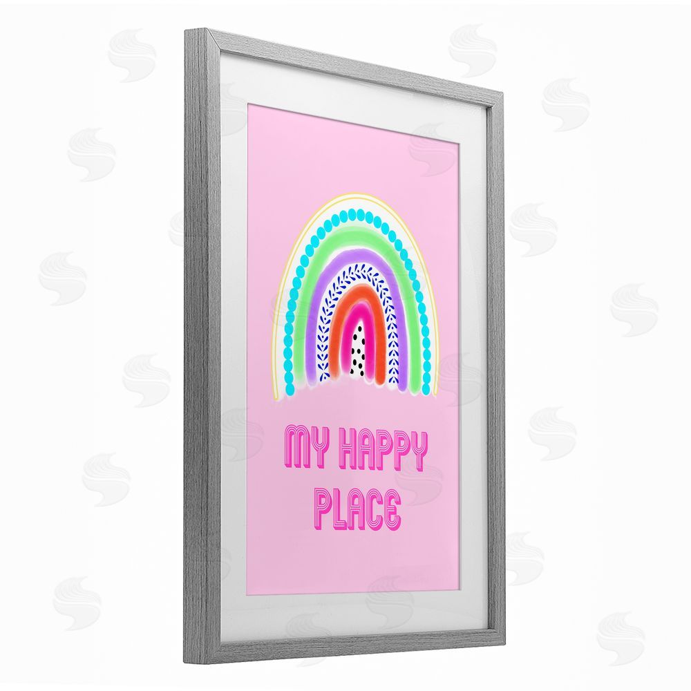 Pooja Dave Happy Place Dotted Rainbow Gray Framed Print Under Glass with Mat Wall Art