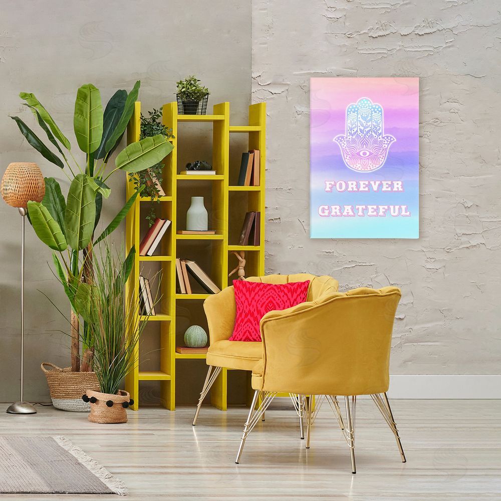 Pooja Dave Forever Grateful Hamsa Stretched Canvas Wall Art in Room