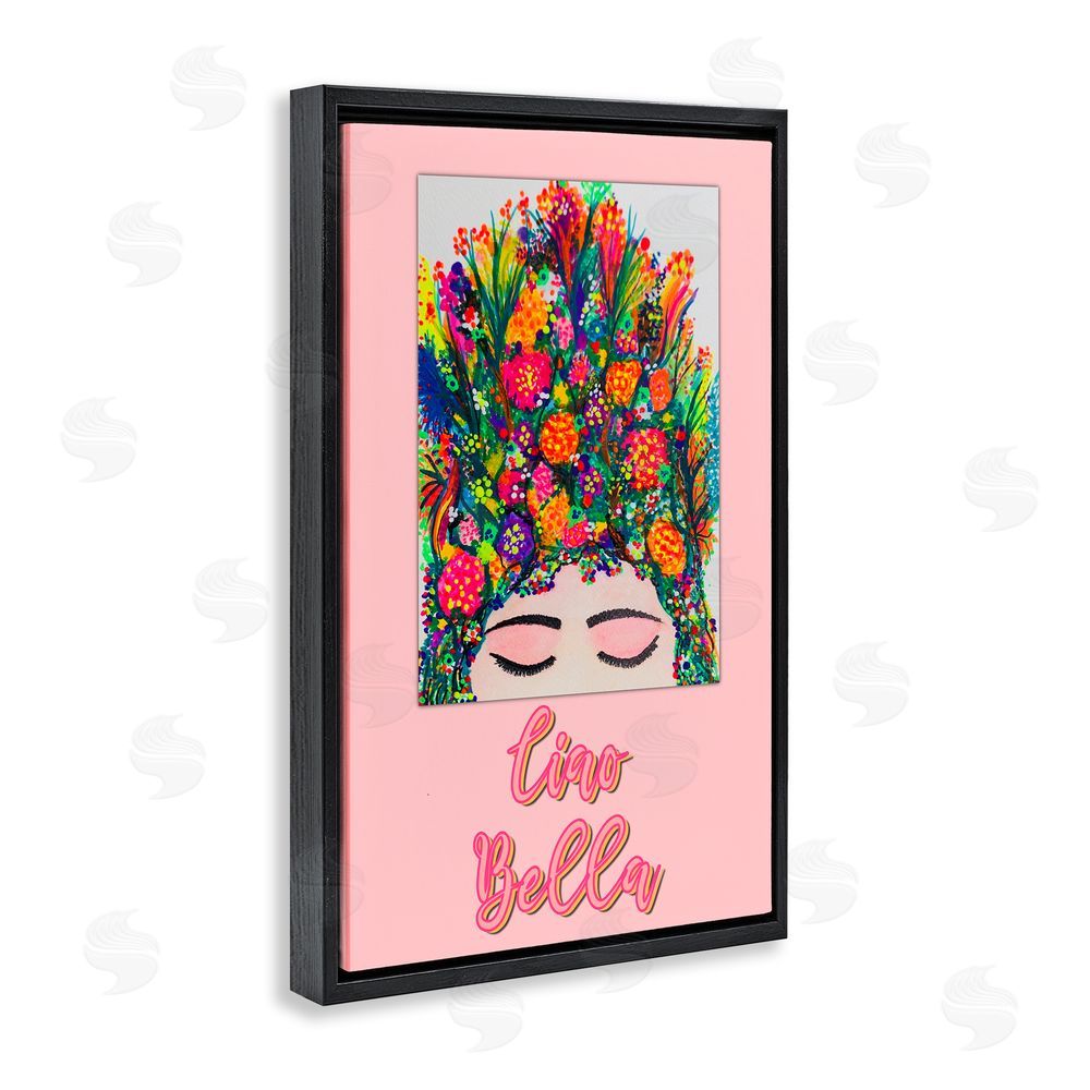 Pooja Dave Ciao Bella Floral Woman Black Floating Frame Canvas Wall Art Print