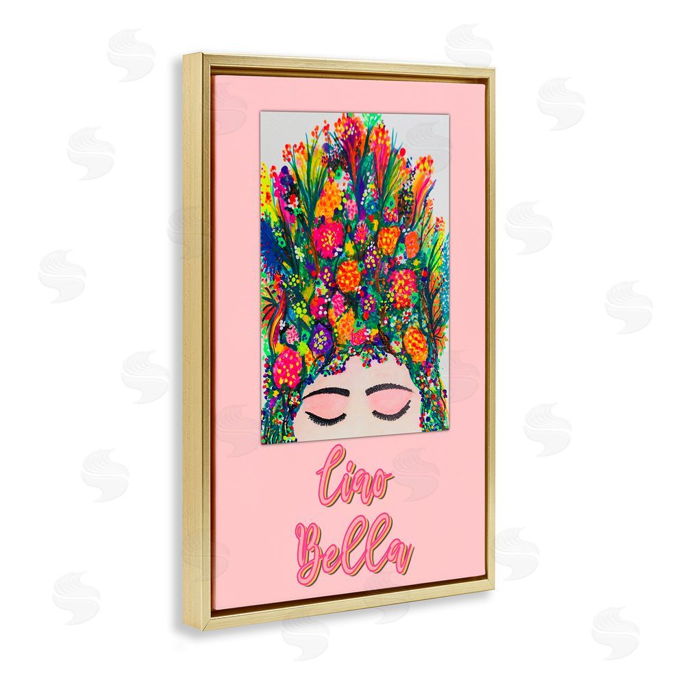 Pooja Dave Ciao Bella Floral Woman Gold Floating Frame Canvas Wall Art Print