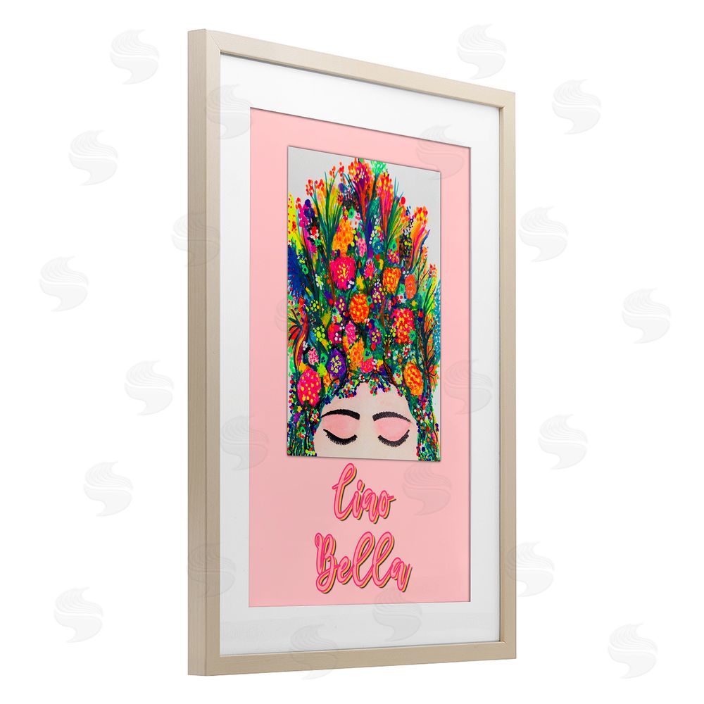 Pooja Dave Ciao Bella Floral Woman Birch Framed Print Under Glass Wall Art