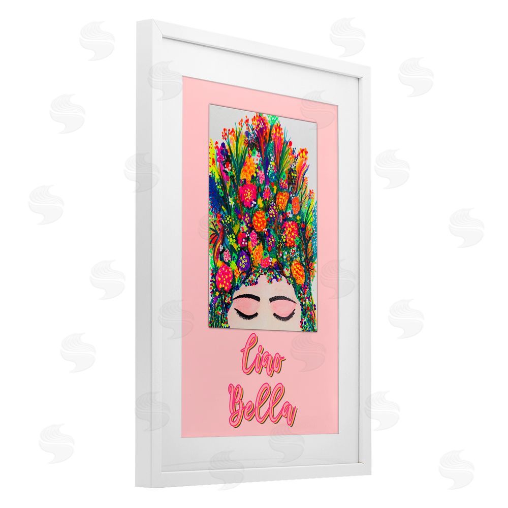 Pooja Dave Ciao Bella Floral Woman White Framed Print Under Glass Wall Art